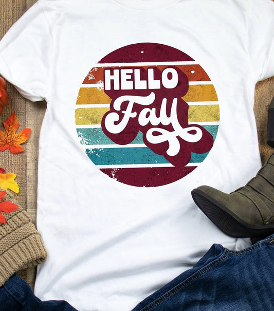 Hello Fall In Circle Retro Tee