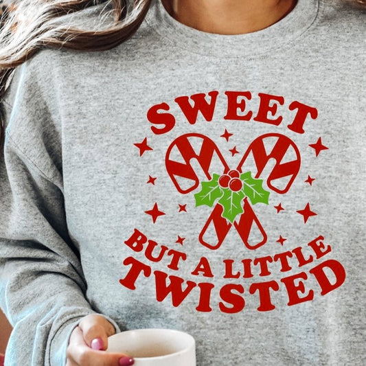 Sweet But A Little Twisted Candy Cane Crew Sweatshirt