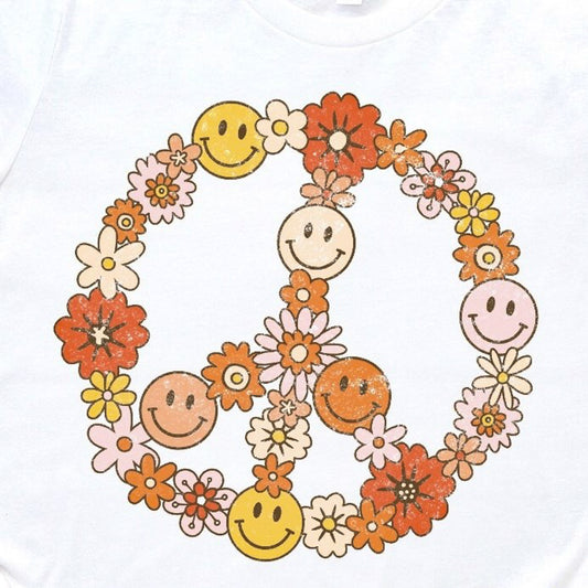 Flower & Smiley Peace Sign Tee