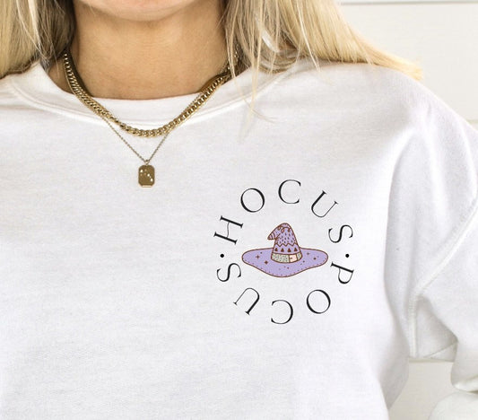 Hocus Pocus Witch Hat Pocket Logo Crew Sweawtshirt