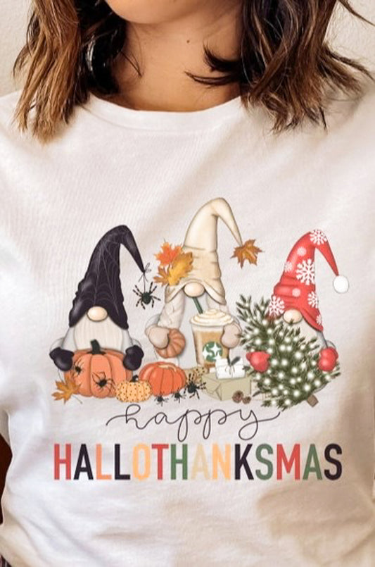 Happy HalloThanksMas Gnomes Tee