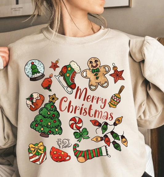 Merry Christmas With Holiday Things Crew Sweatshirt
