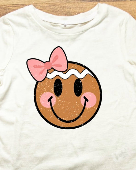 Gingerbread Smiley Face With Bow Tee