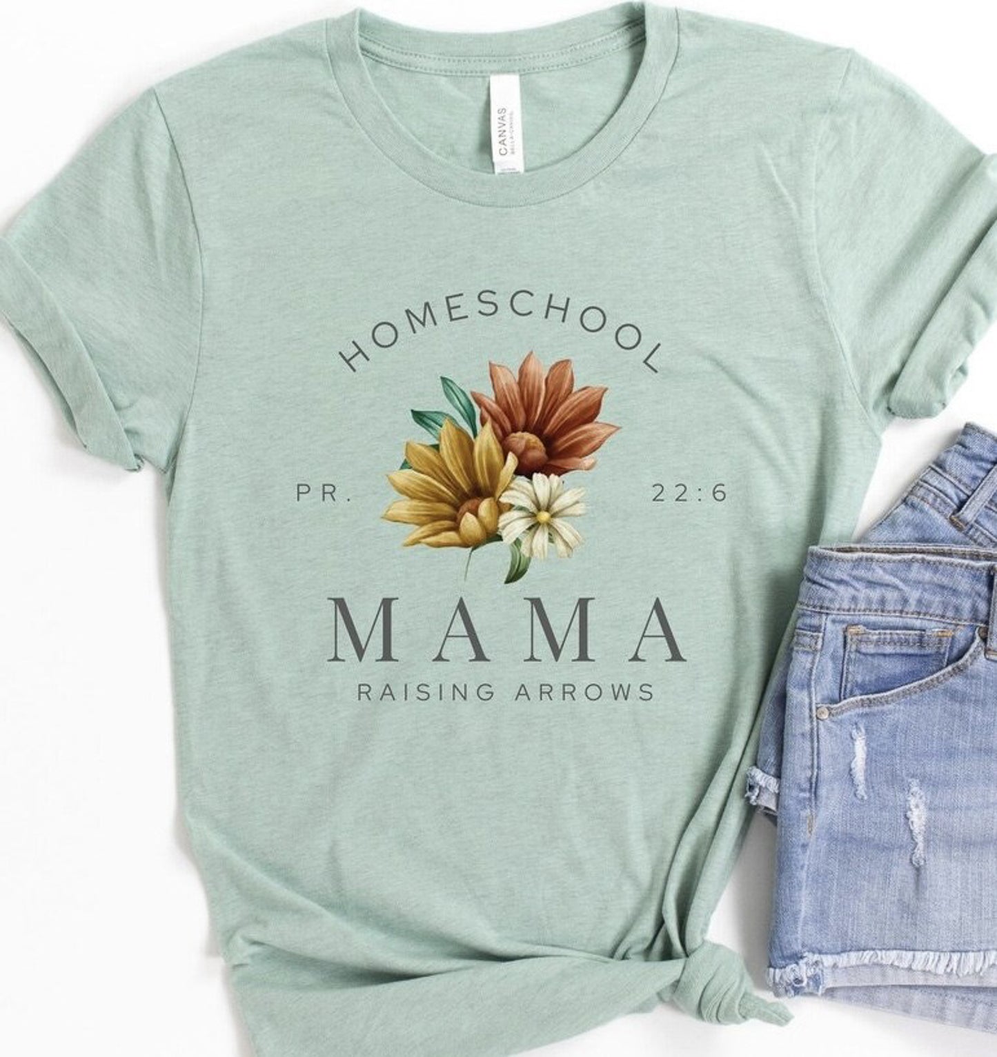 Homeschool Mama Raising Arrows With Flowers T-Shirt or Crew Sweatshirt