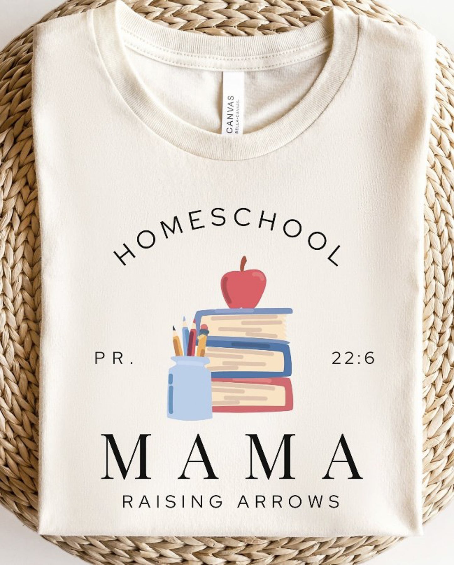 Homeschool Mama Raising Arrows With Books & Apple T-Shirt or Crew Sweatshirt