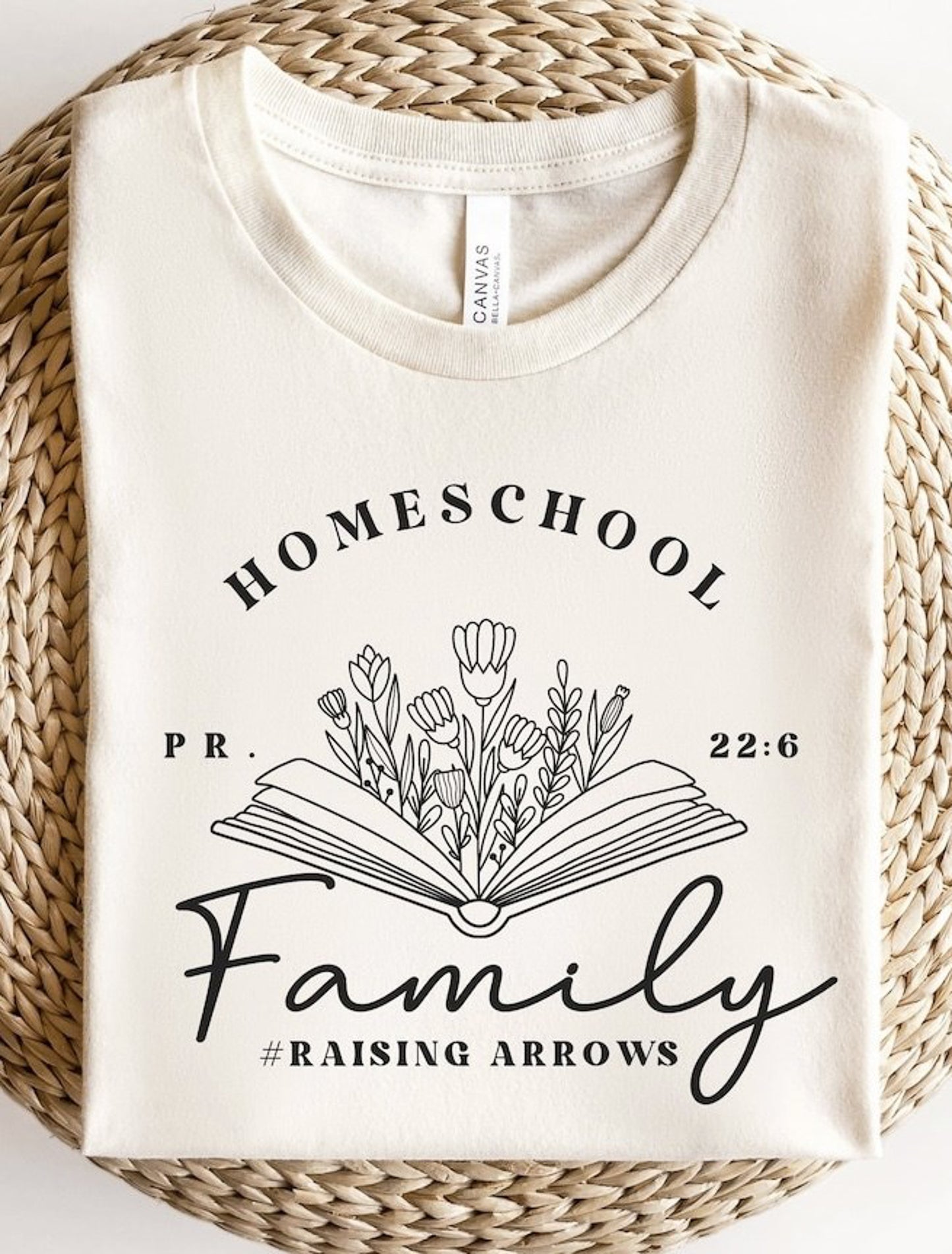 Homeschool Family Raising Arrows With Floral Book Tee