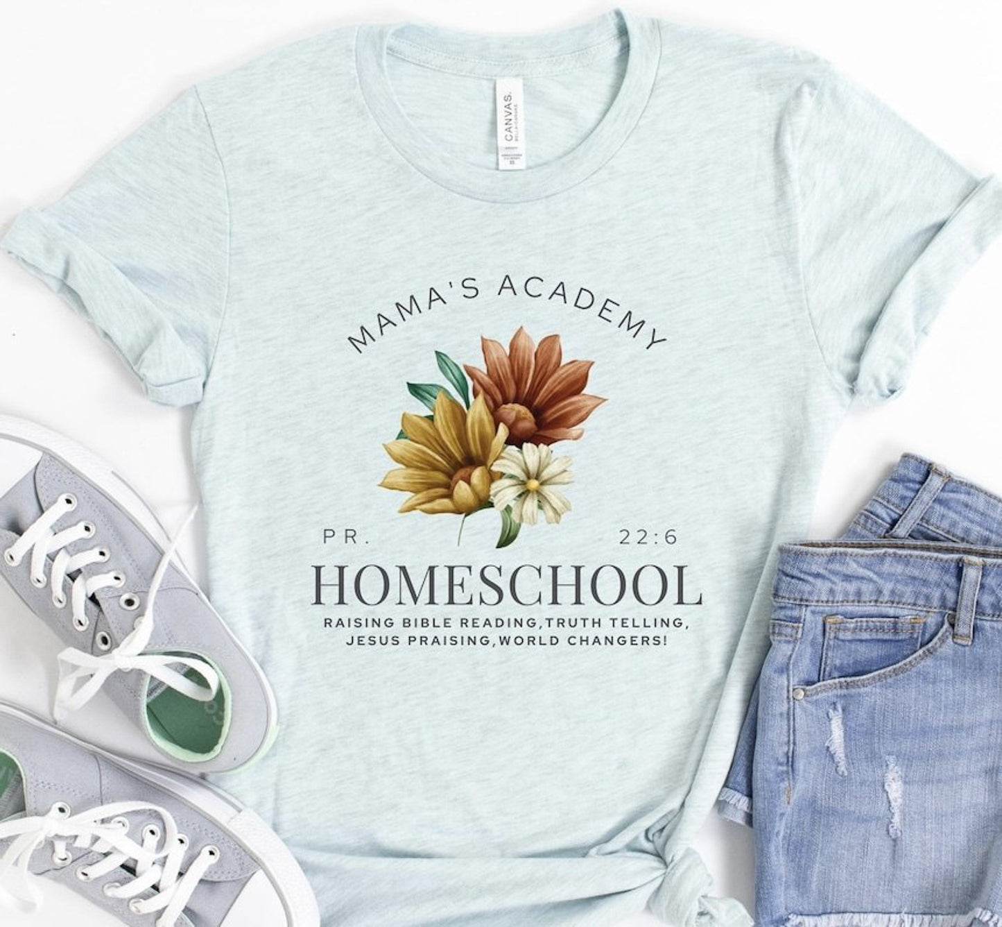 Mama's Academy PR 22:6 Homeschool With Flowers Tee