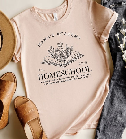 Mama's Academy PR 22:6 Homeschool Floral Book T-Shirt or Crew Sweatshirt