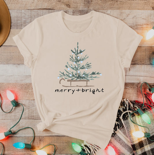 Merry + Bright With Christmas Tree Tee