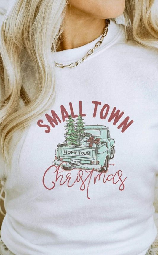 Small Town Christmas With Teal Truck Tee