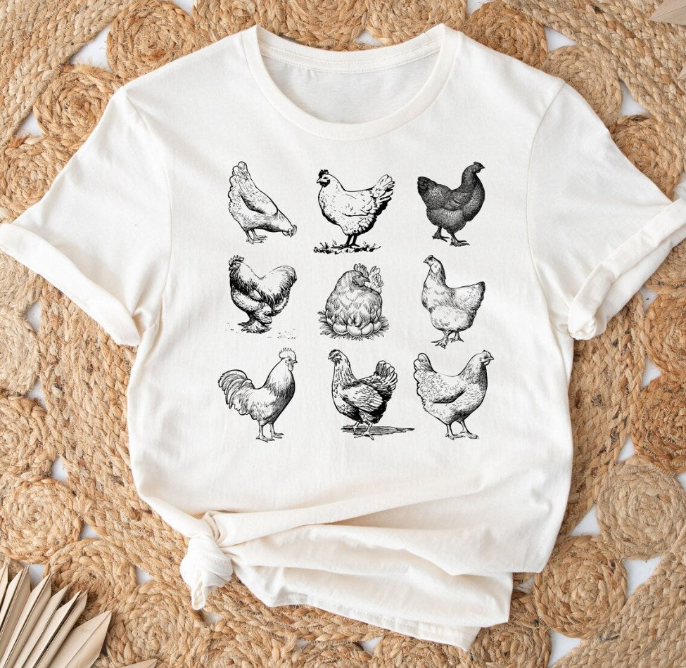 *9 Chicken Sketches T-Shirt or Crew Sweatshirt