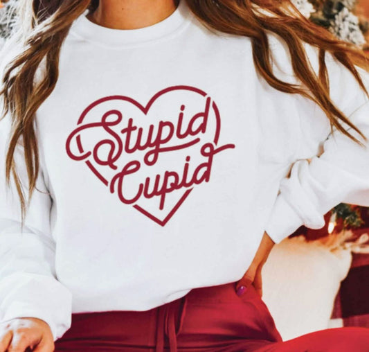 Stupid Cupid In Heart Crew Sweatshirt