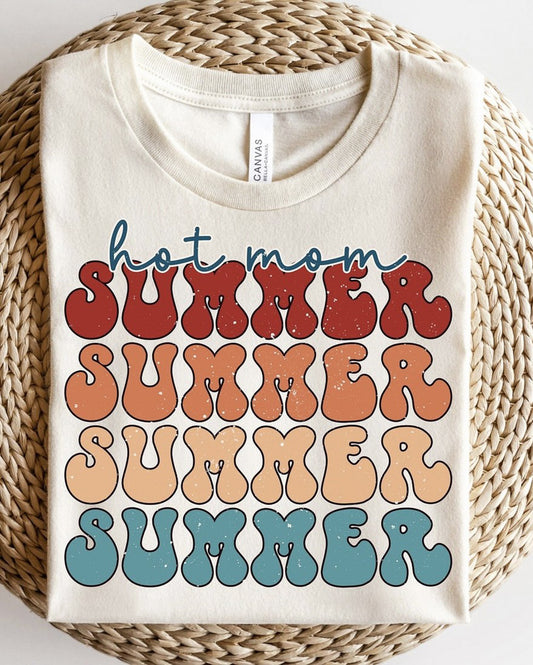 Hot Mom Summer (Stacked) T-Shirt or Crew Sweatshirt