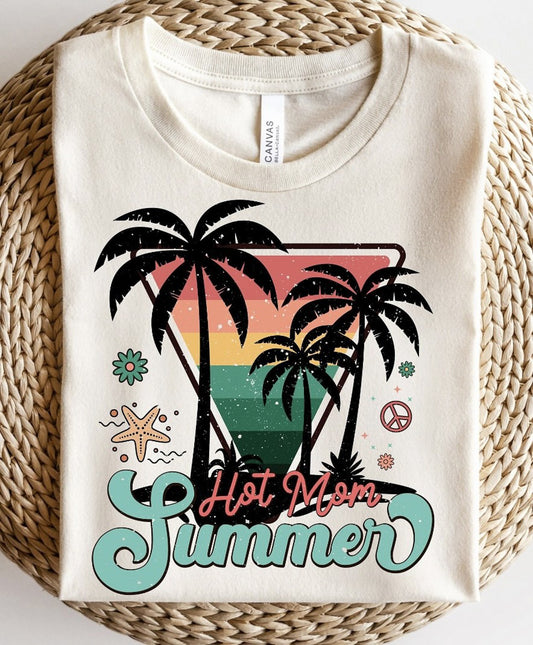 Hot Mom Summer With Palm Trees T-Shirt or Crew Sweatshirt