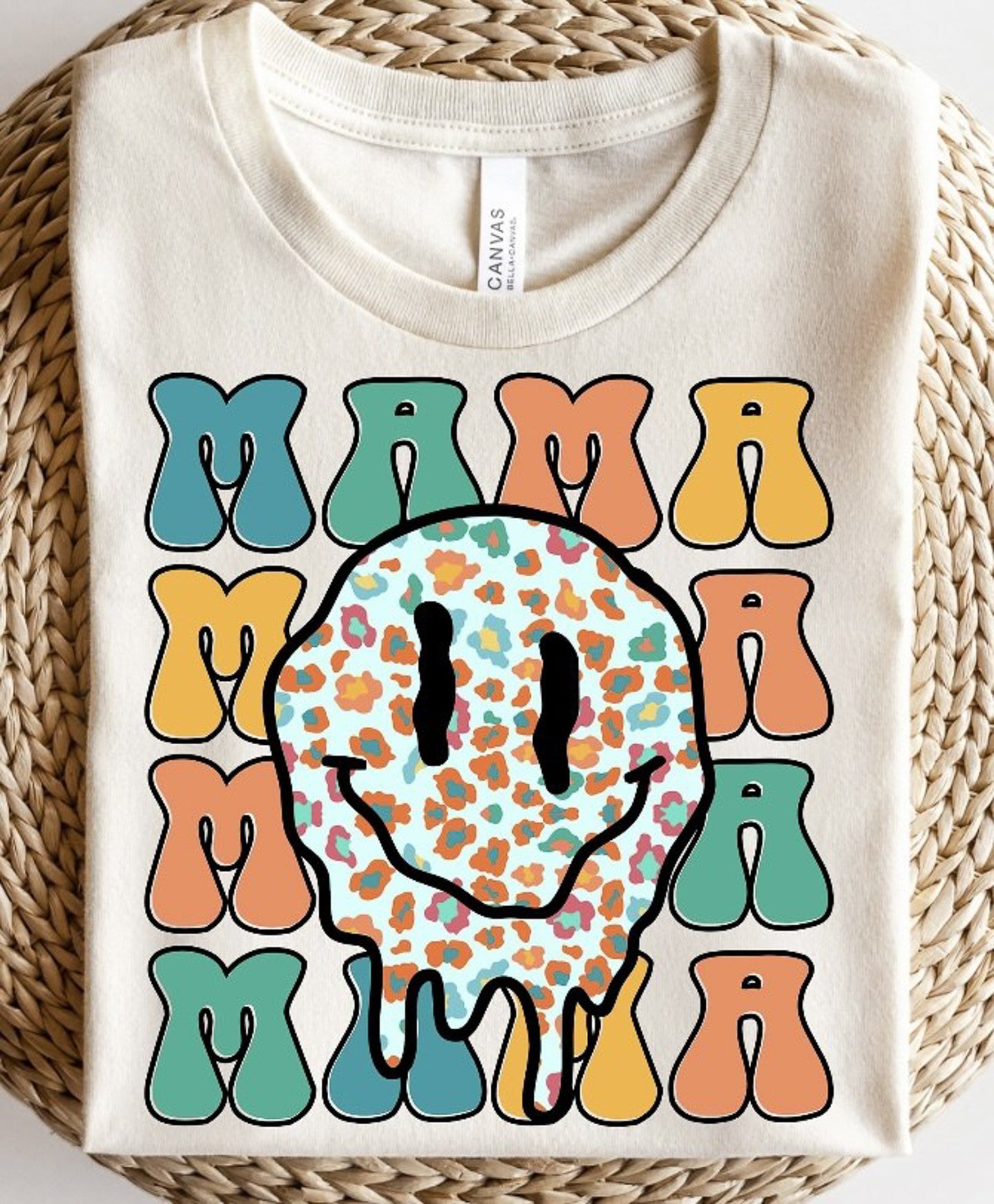 Mama (Stacked) With Melting Smiley Face T-Shirt or Crew Sweatshirt
