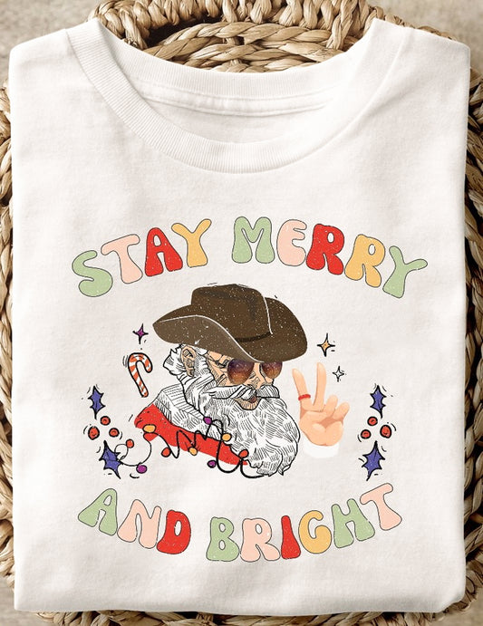 Stay Merry And Bright Cowboy Santa Tee