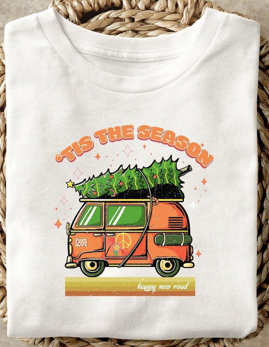 'Tis The Season Christmas Tree On Hippie Van Tee