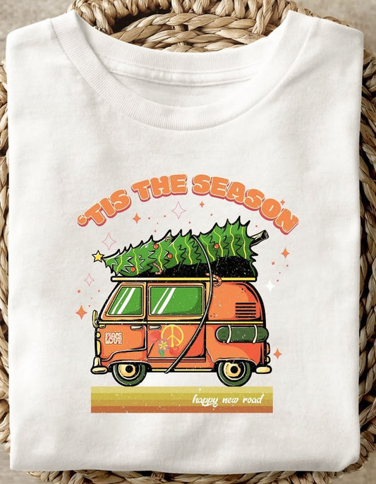 Tis The Season Christmas Tree On Hippie Van Tee