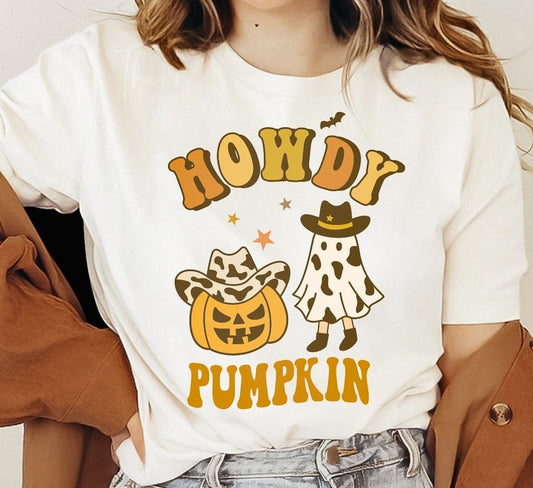 Howdy Pumpkin Jack-O-Lantern & Cowgirl Ghost Tee