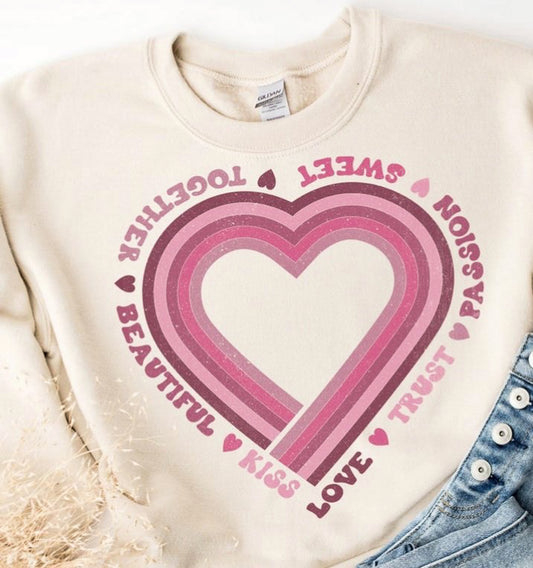 Retro Heart: Love Trust Passion Crew Sweatshirt