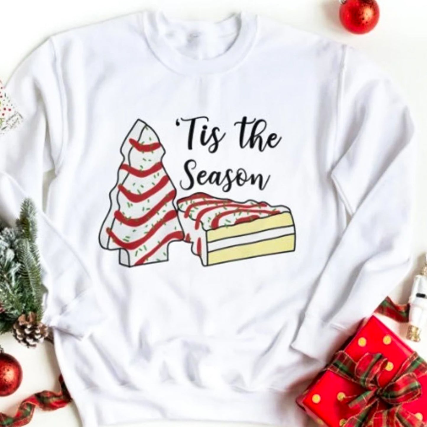 Tis The Season With Christmas Tree Cakes Crew Sweatshirt