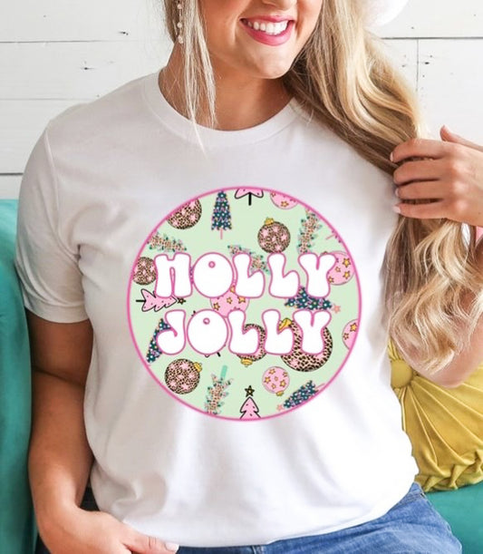 Holly Jolly Ornament & Christmas Tree Circle Tee
