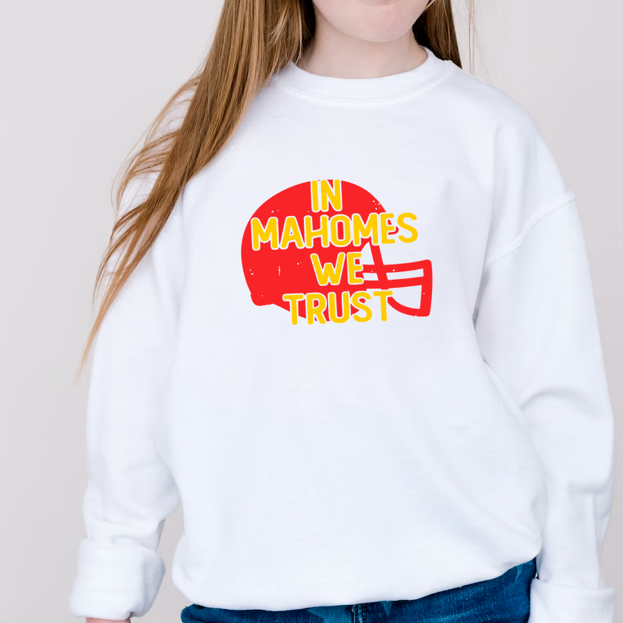 In Mahomes We Trust Sweatshirt or T Shirt Youth & Adult Sizes