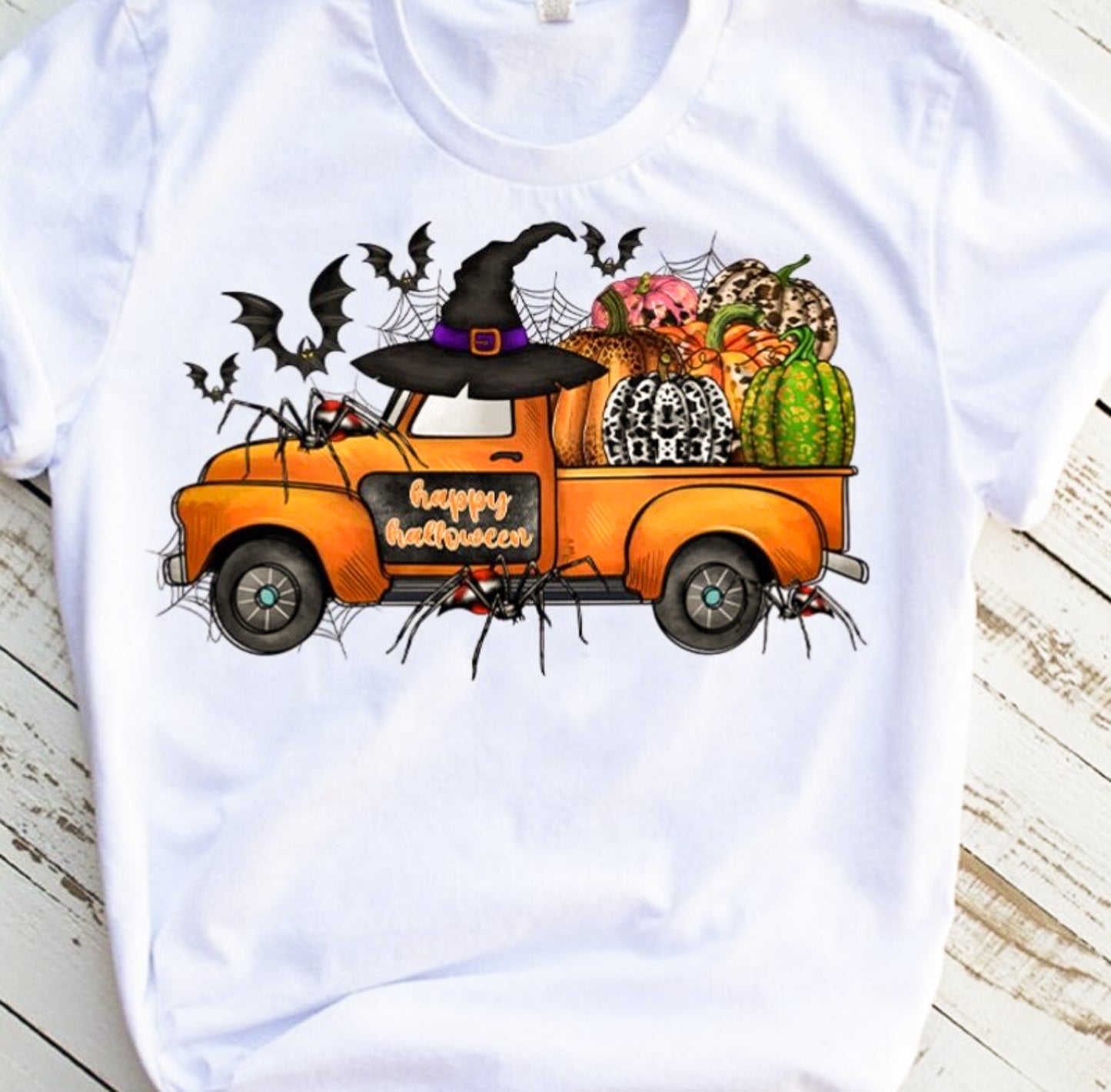 Happy Halloween Truck With Pumpkins Tee/Bodysuit