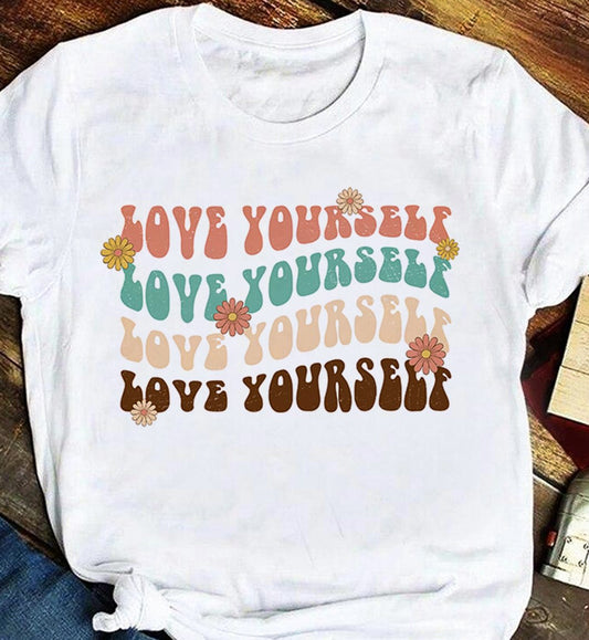 Love Yourself (Wavy Stacked) With Flowers Tee