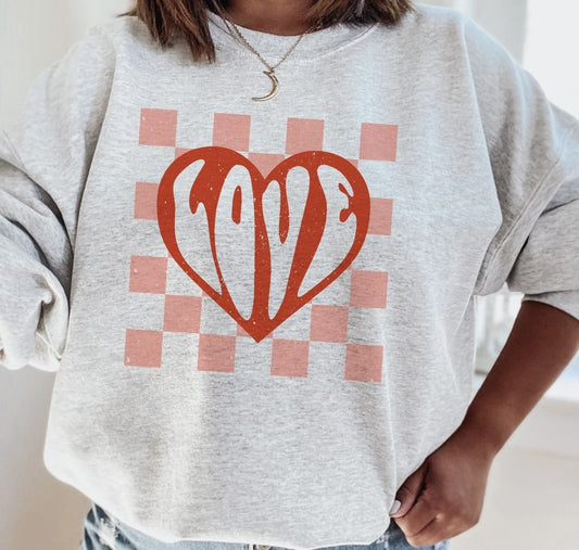 Love In Heart With Checkered Background Crew Sweatshirt