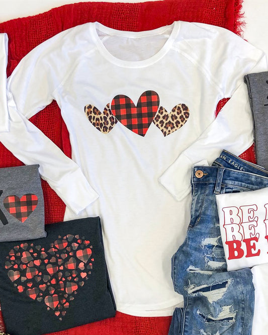 Buffalo Plaid & Cheetah Print Hearts Long Sleeve Tunic