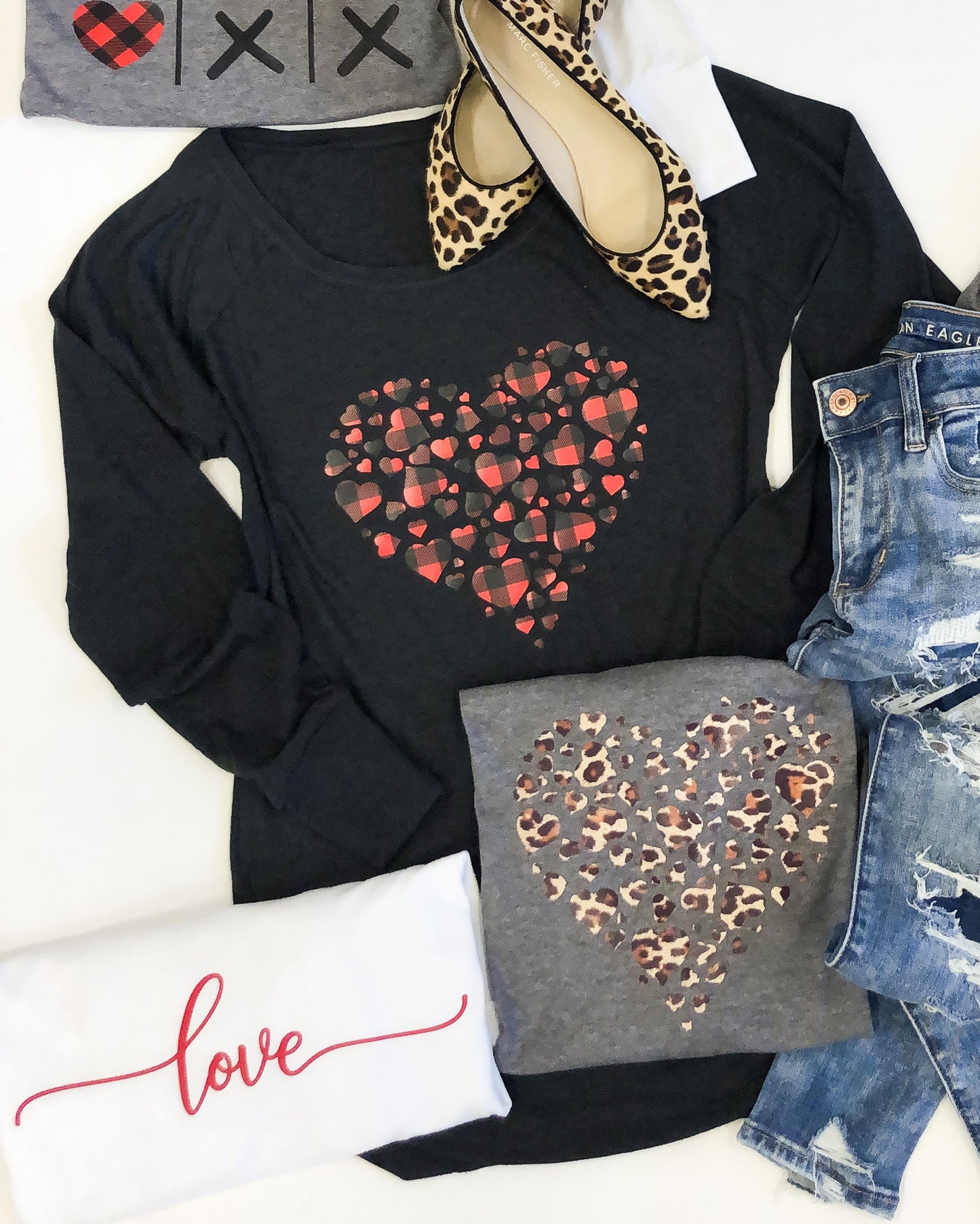 Heart Made Of Small Buffalo Plaid Hearts Long Sleeve Tunic