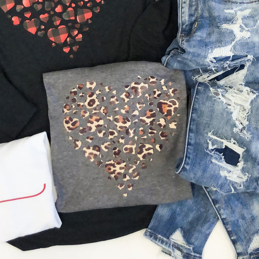 Heart Made Of Small Cheetah Print Hearts Long Sleeve Tunic