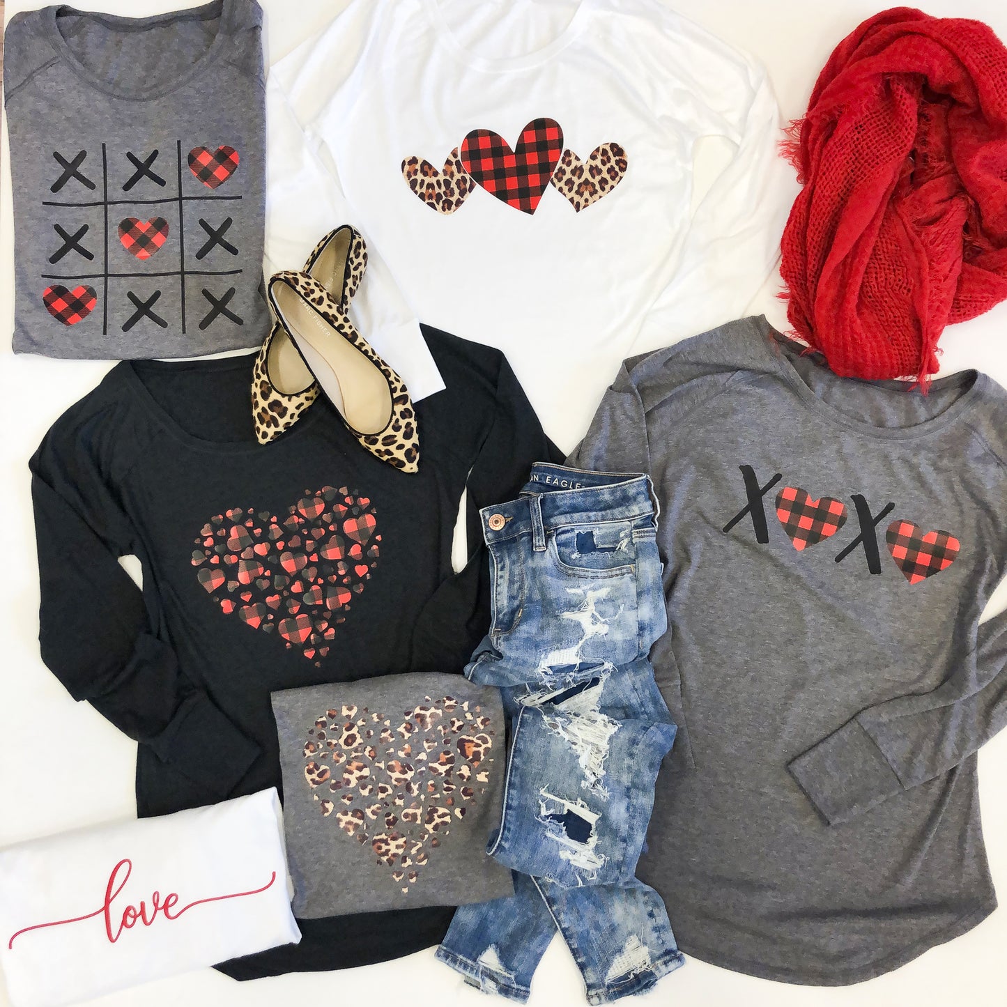 Heart Made Of Small Buffalo Plaid Hearts Long Sleeve Tunic