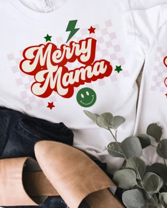 Merry Mama With Checkered Background Tee