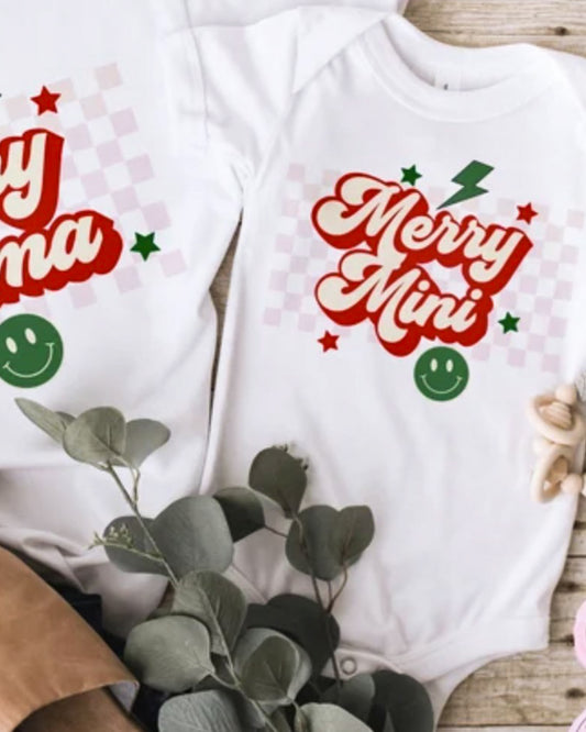 Merry Mini With Checkered Background Tee