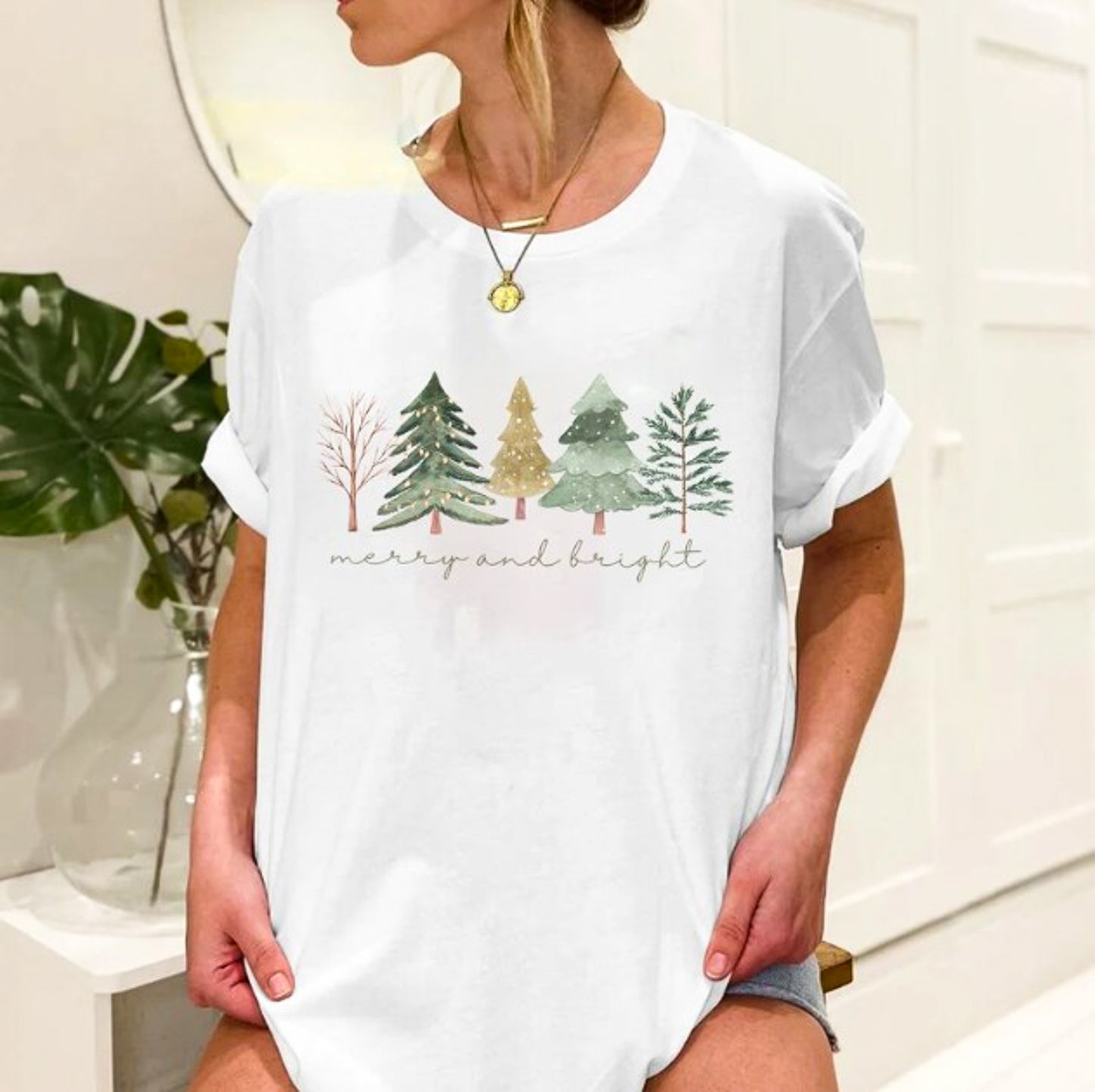 Merry And Bright With 5 Trees Tee