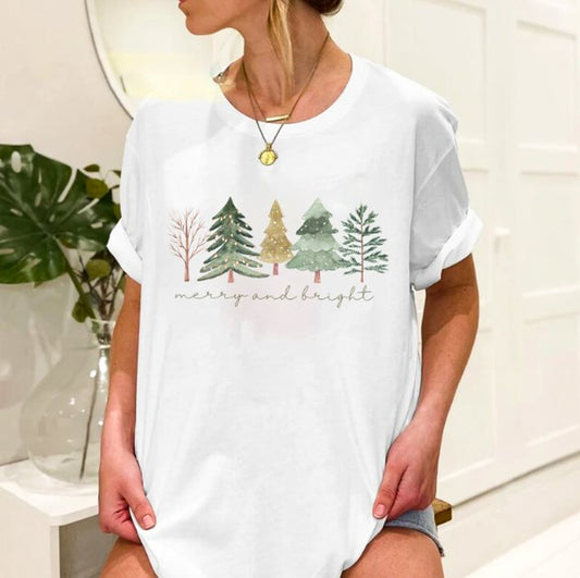 Merry And Bright With 5 Trees Tee