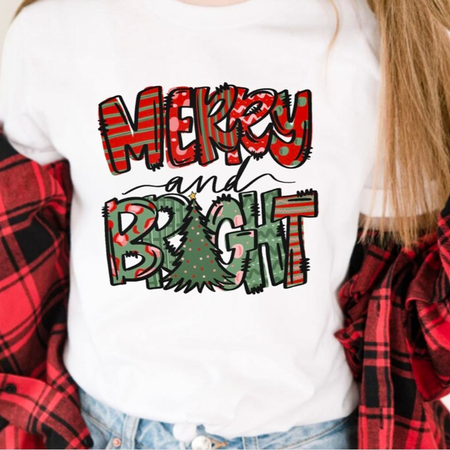 Merry and Bright Cartoon Letters Tee