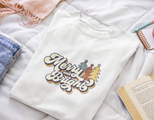 Retro Merry And Bright With Trees Crew Sweatshirt