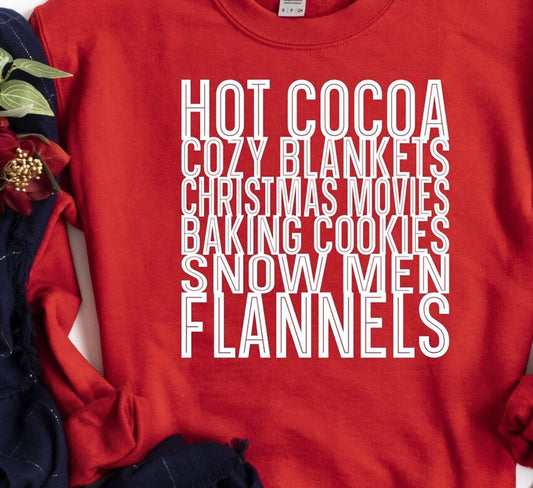 Hot Cocoa Cozy Blankets Christmas Movies Baking Cookies Crew Sweatshirt