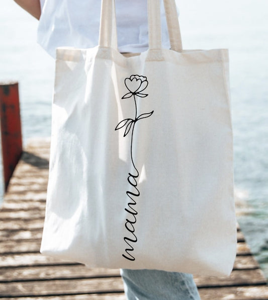 Mama With Flower Canvas Bag
