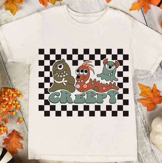 Creepy Monsters With Checkered Background Tee