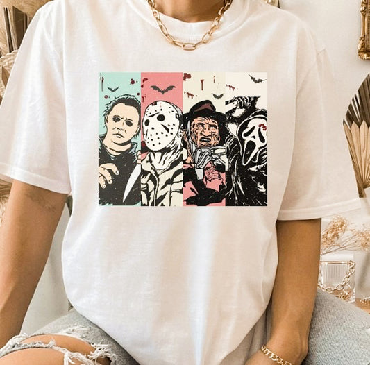 4 Block Horror Movie Villains Tee