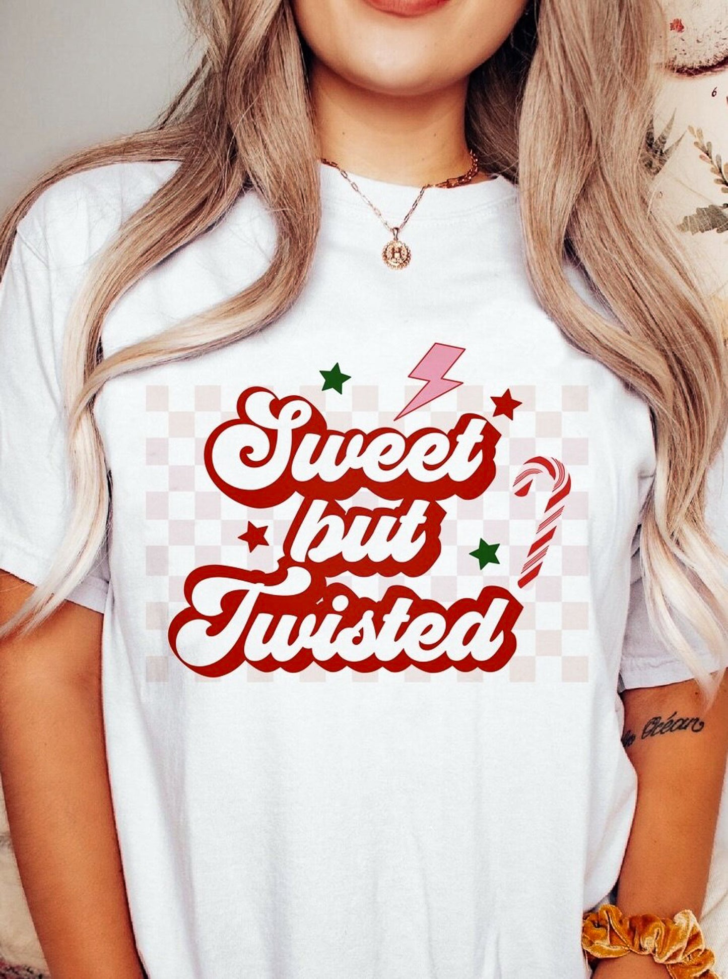 Sweet But Twisted Checkered Background Tee