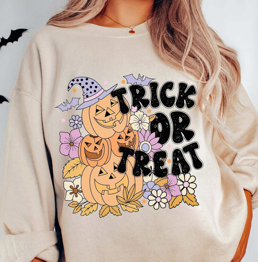 Trick Or Treat Jack-O-Lanterns & Flowers Crew Sweatshirt