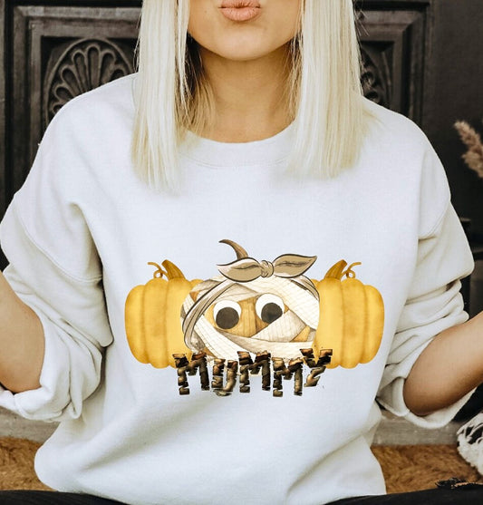 Mummy With Pumpkins Crew Sweatshirt