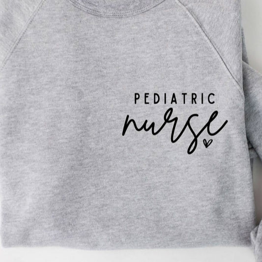 Pediatric Nurse Heart Pocket Logo Crew Sweatshirt