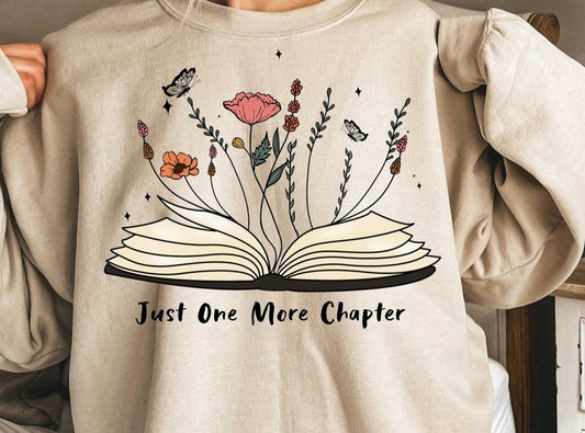 Just One More Chapter Floral Book Crew Sweatshirt
