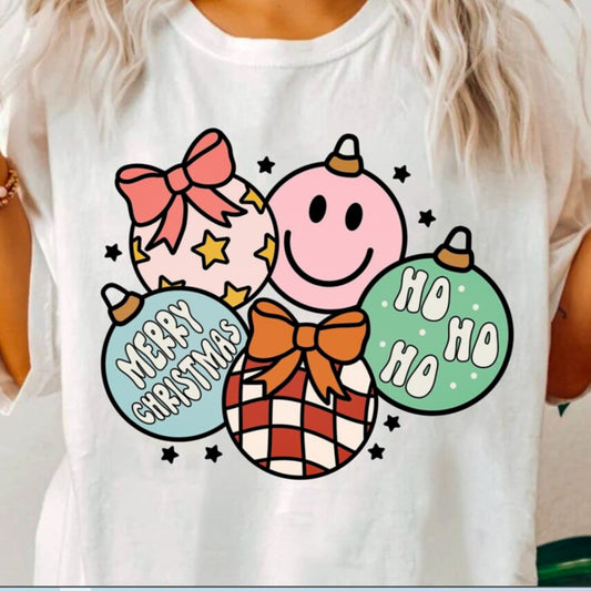 4 Ornaments Merry Christmas Ho Ho Ho Tee